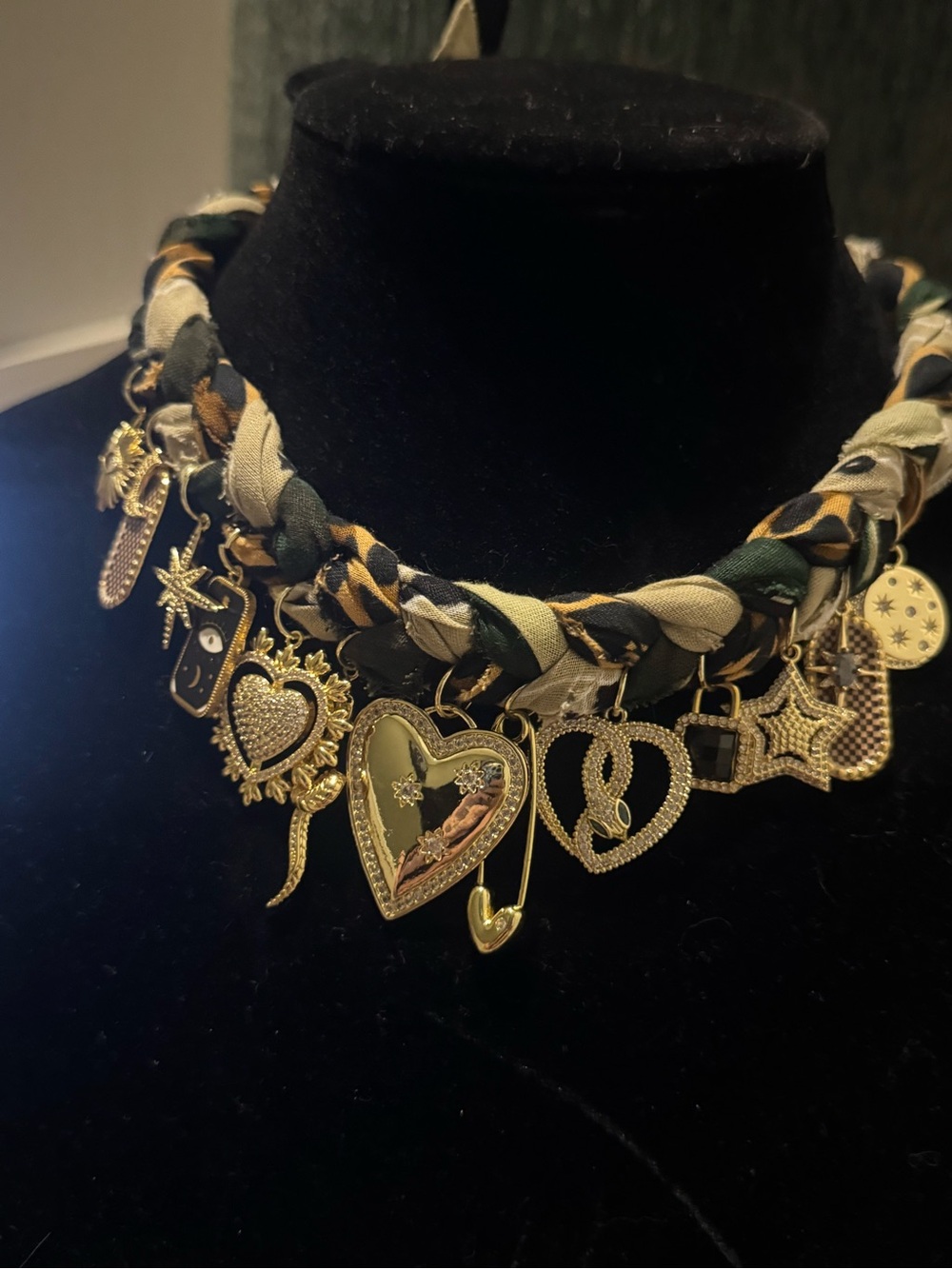 Custom Charm Braided Necklace in Green and Cream